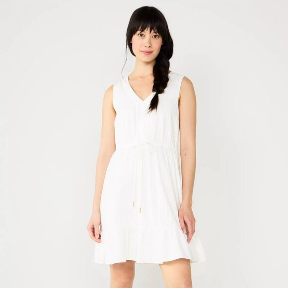 Draper James RSVP White Tie Waist Dress Sleeveless V-Neck Medium Lined - Picture 1 of 14